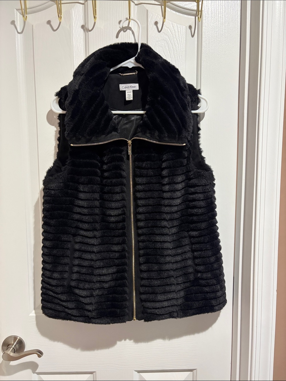 Calvin Klein Black Ribbed Faux-Fur Zip Vest